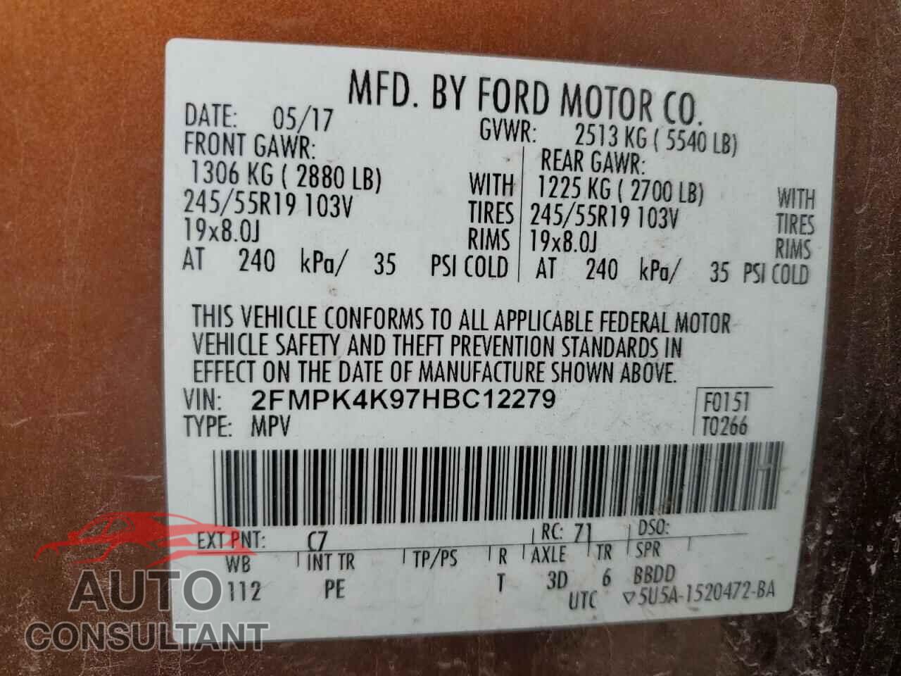 FORD EDGE 2017 - 2FMPK4K97HBC12279