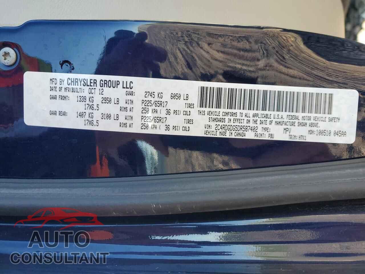 DODGE CARAVAN 2013 - 2C4RDGDG5DR587402