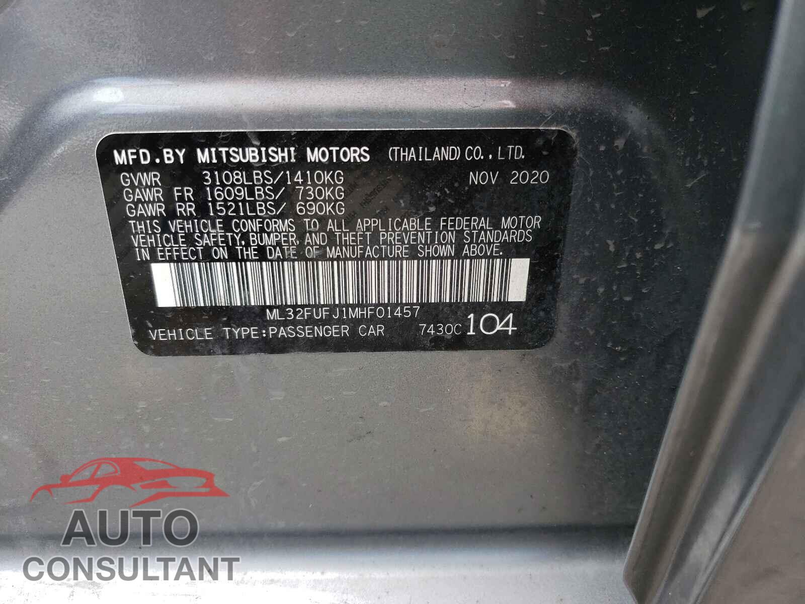MITSUBISHI MIRAGE 2021 - ML32FUFJ1MHF01457