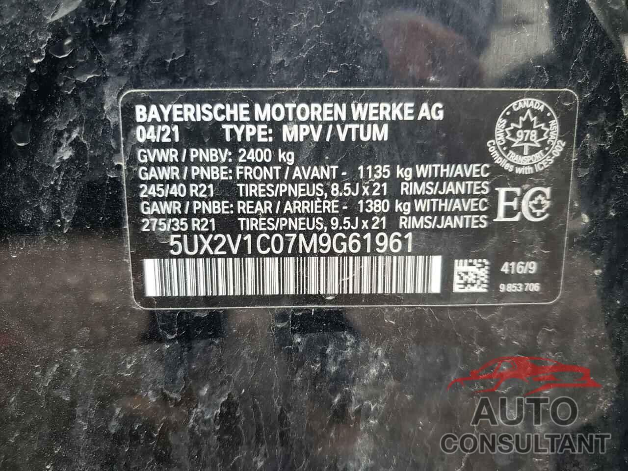 BMW X4 2021 - 5UX2V1C07M9G61961