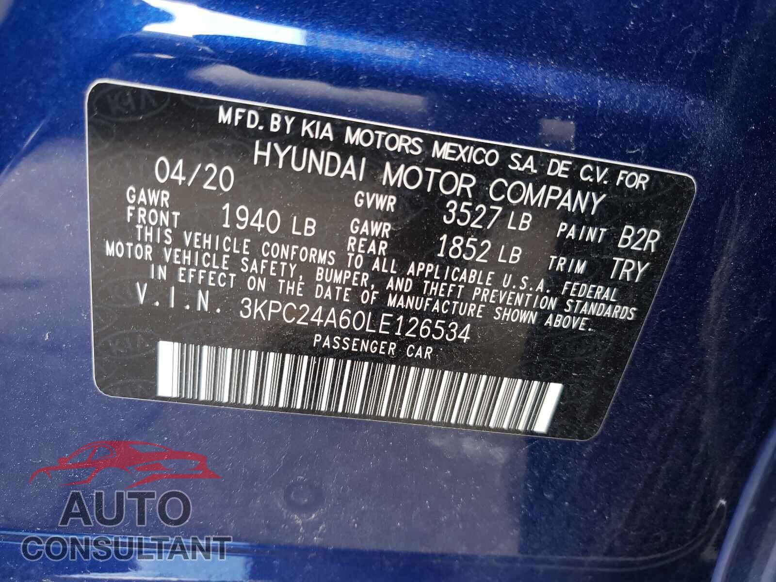 HYUNDAI ACCENT 2020 - 3KPC24A60LE126534