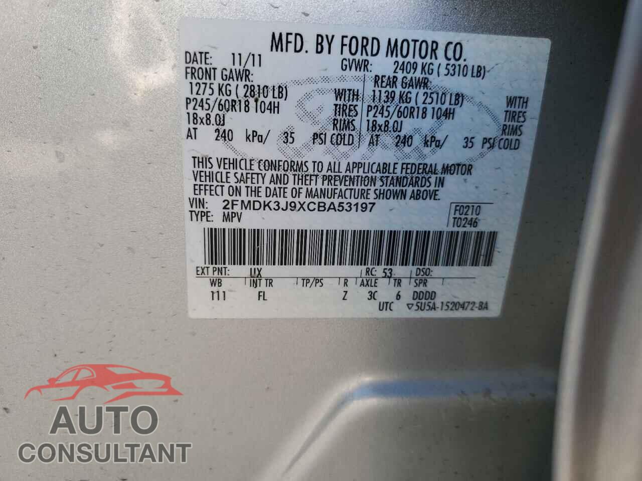 FORD EDGE 2012 - 2FMDK3J9XCBA53197