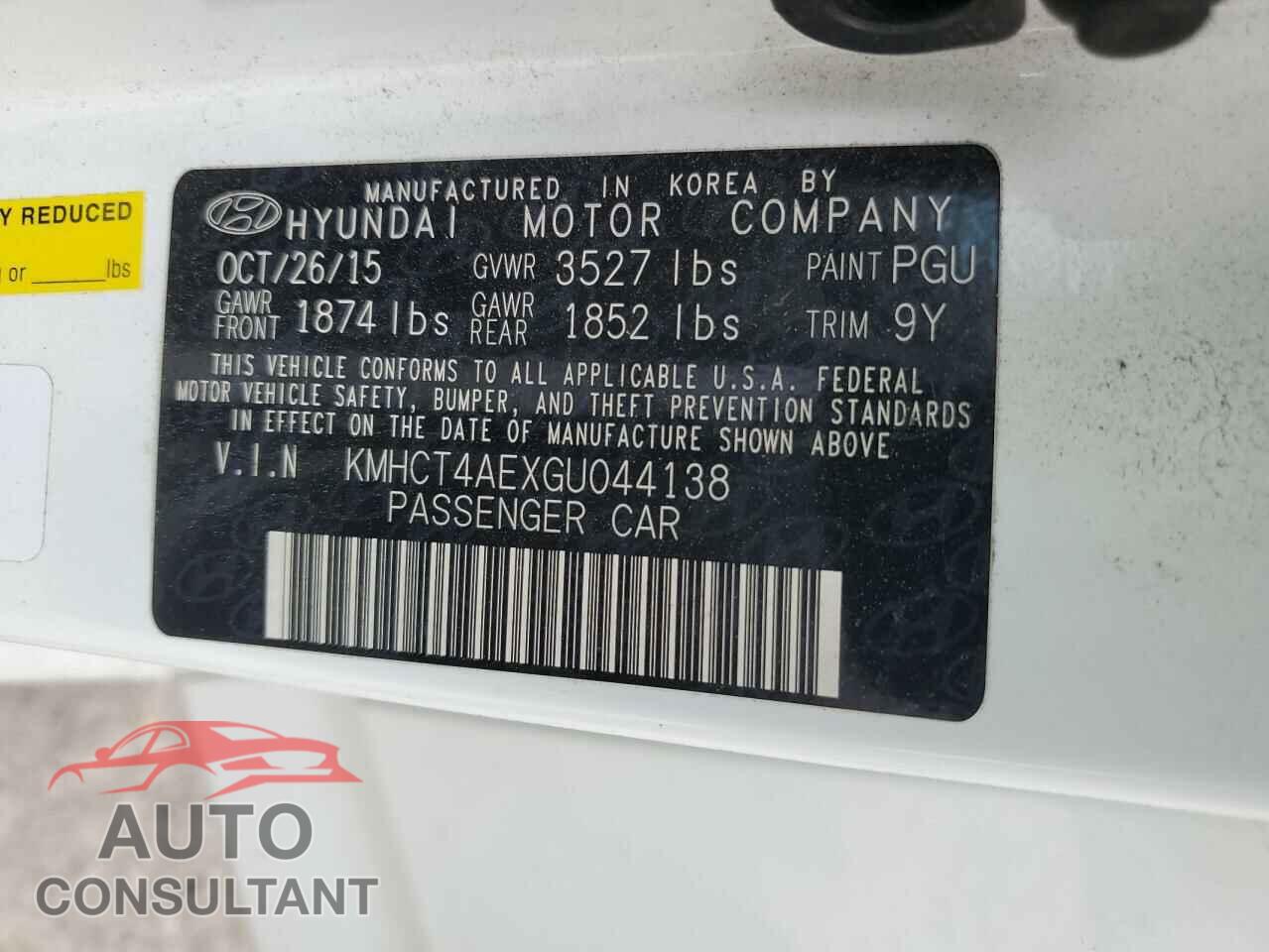 HYUNDAI ACCENT 2016 - KMHCT4AEXGU044138