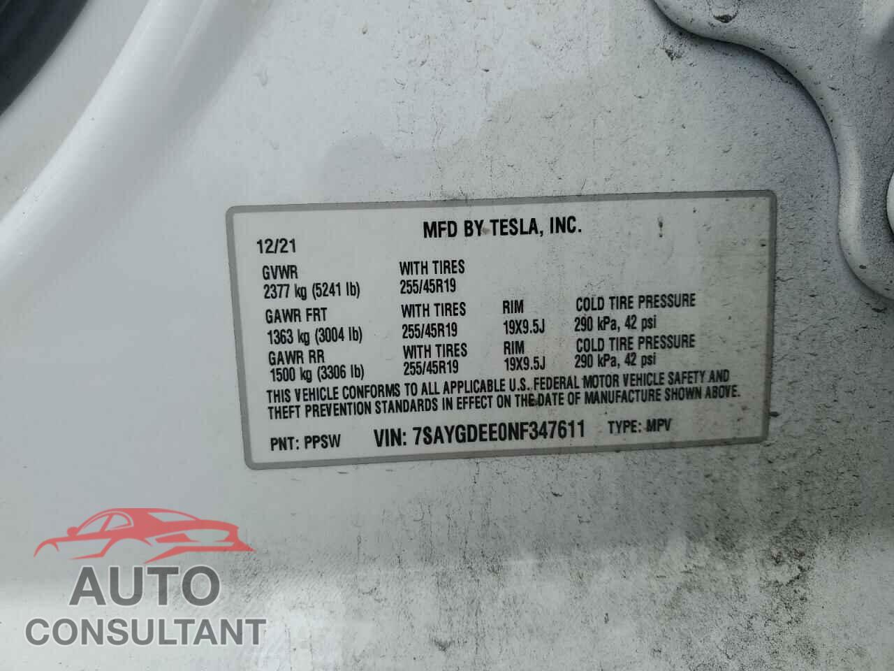 TESLA MODEL Y 2022 - 7SAYGDEE0NF347611