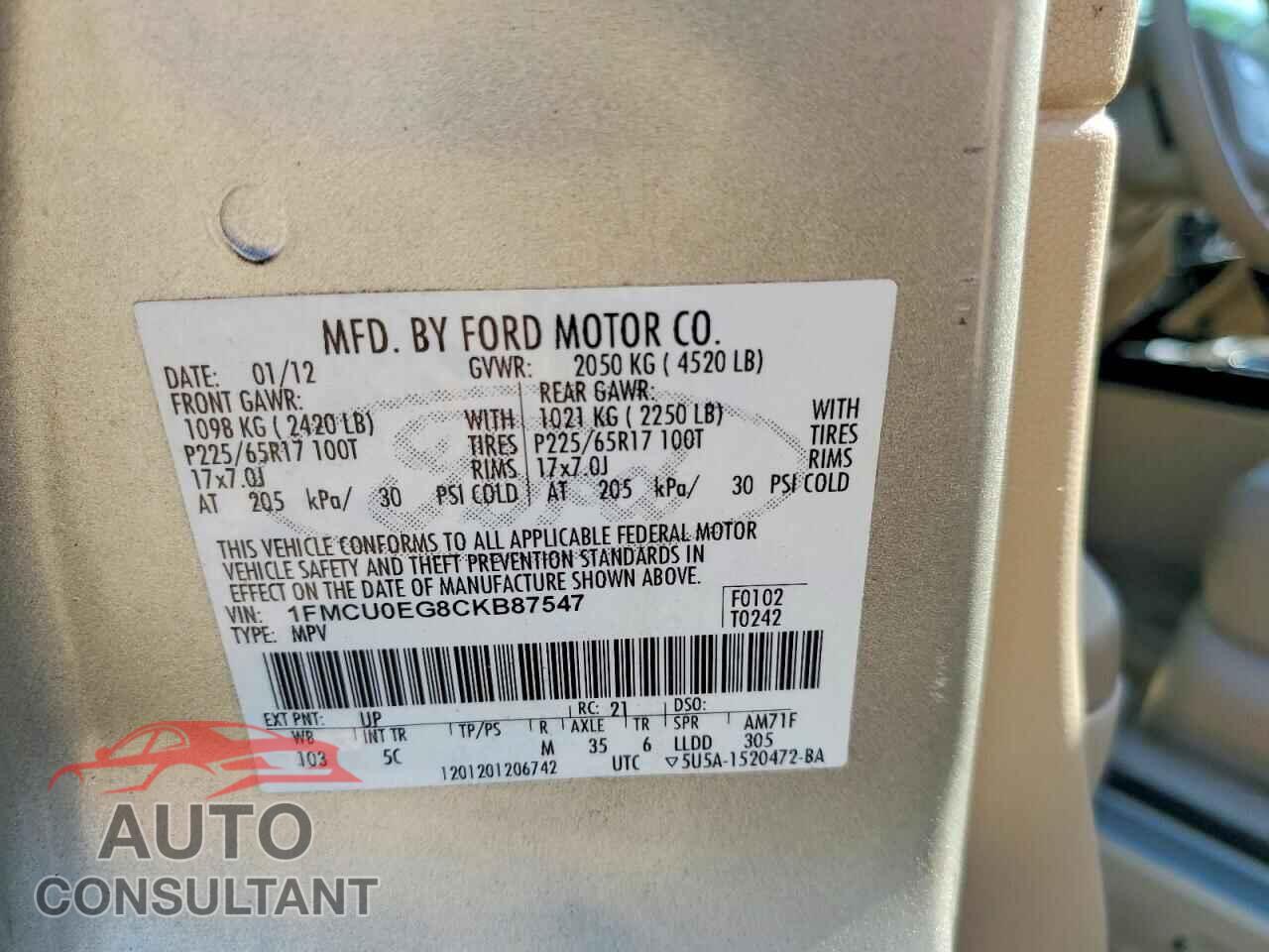 FORD ESCAPE 2012 - 1FMCU0EG8CKB87547