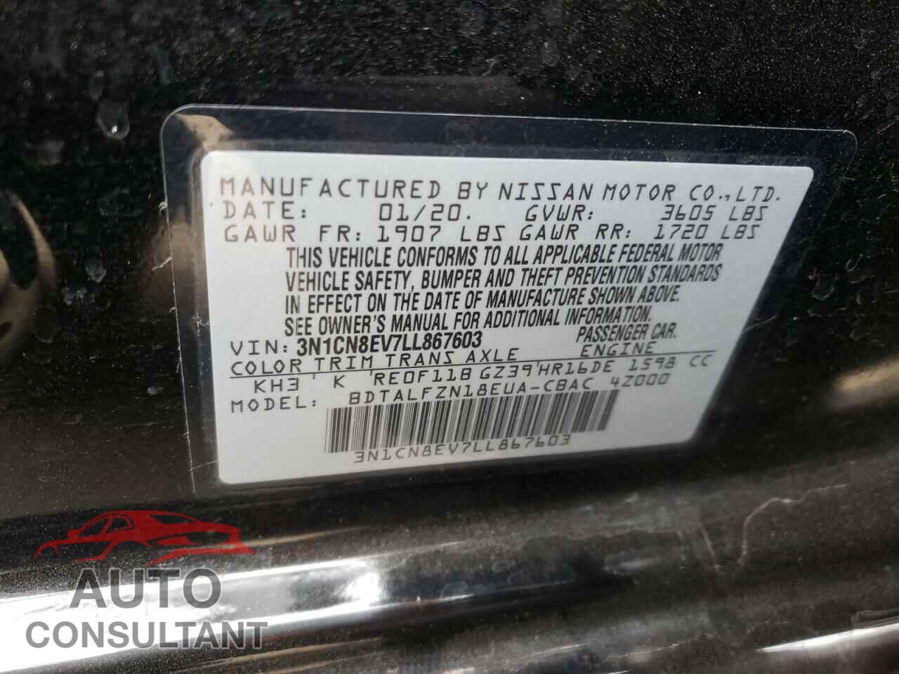NISSAN VERSA 2020 - 3N1CN8EV7LL867603