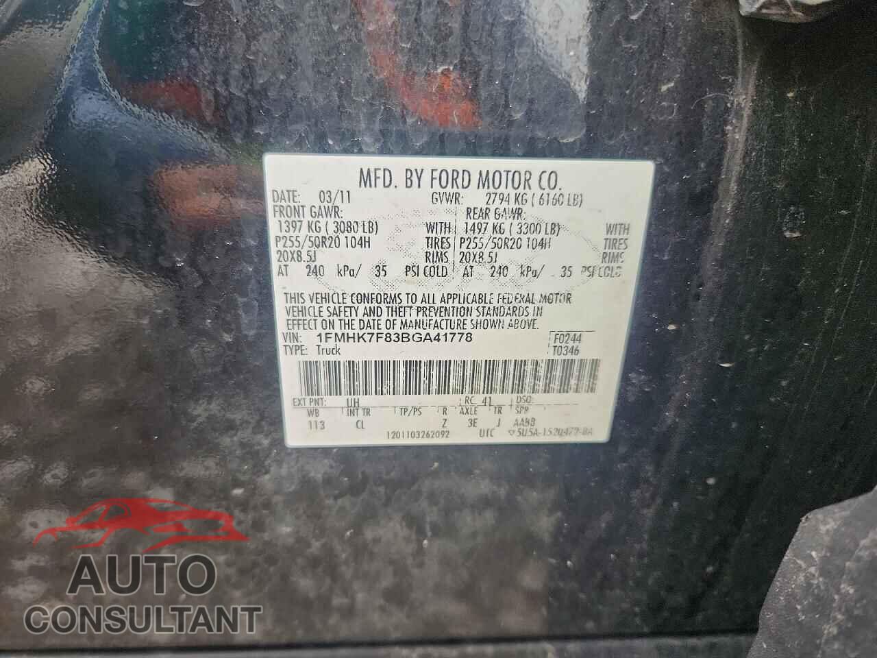 FORD EXPLORER 2011 - 1FMHK7F83BGA41778