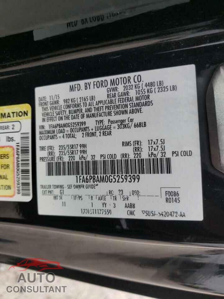 FORD MUSTANG 2016 - 1FA6P8AM0G5259399