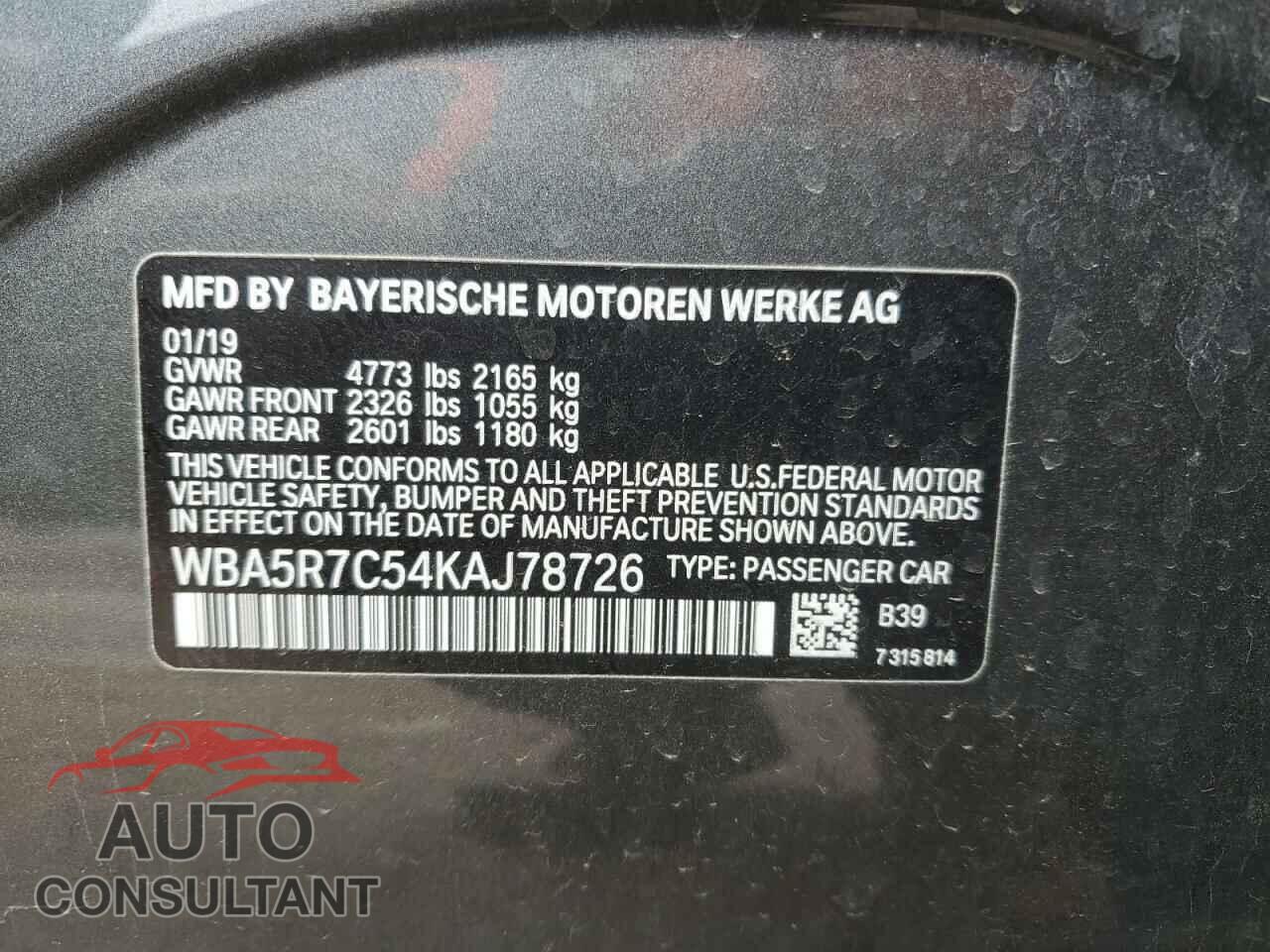BMW 3 SERIES 2019 - WBA5R7C54KAJ78726