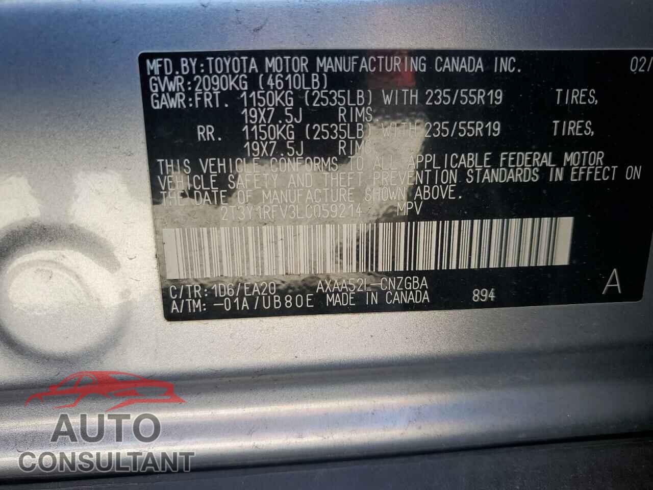 TOYOTA RAV4 2020 - 2T3Y1RFV3LC059214