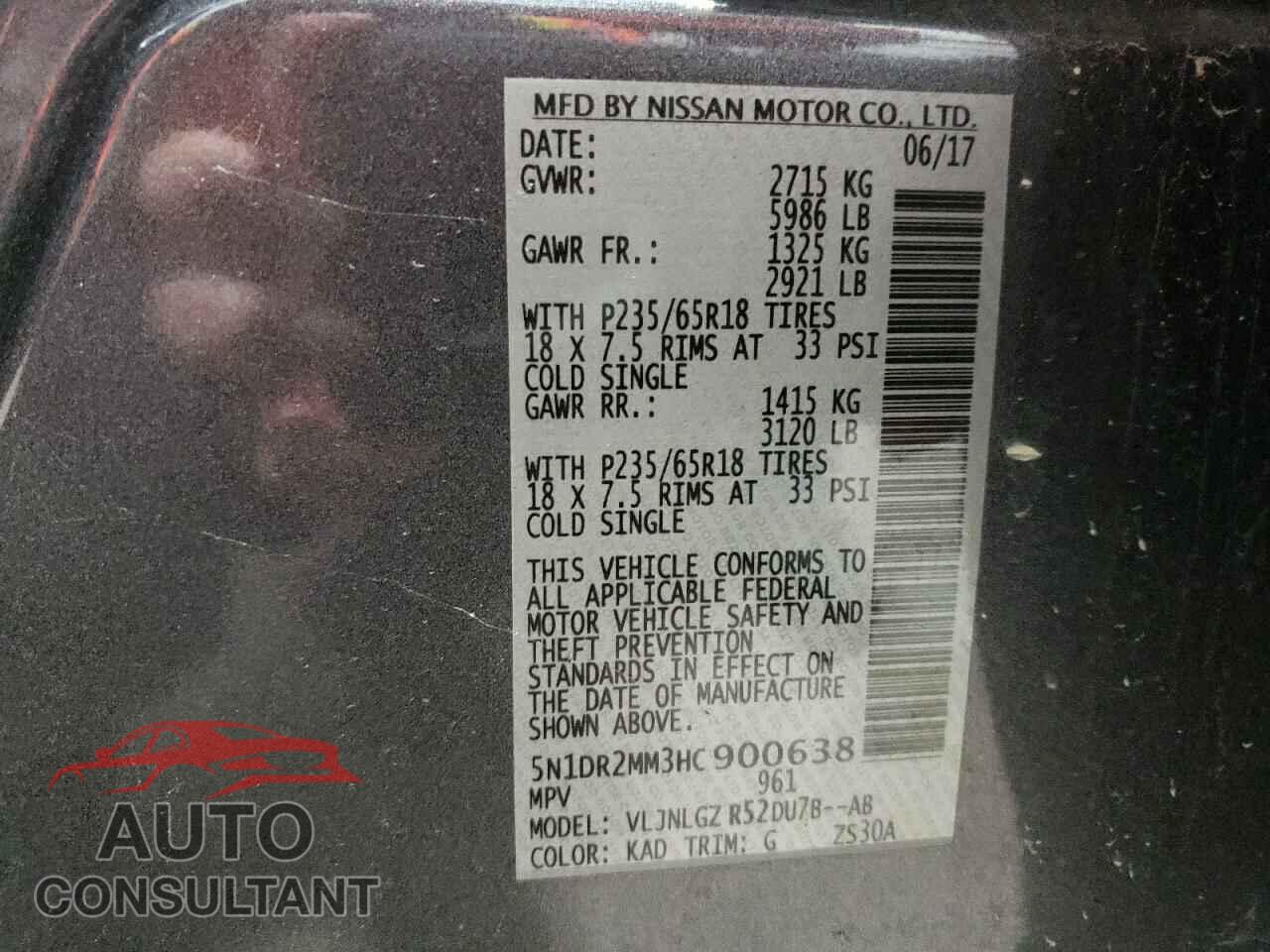 NISSAN PATHFINDER 2017 - 5N1DR2MM3HC900638