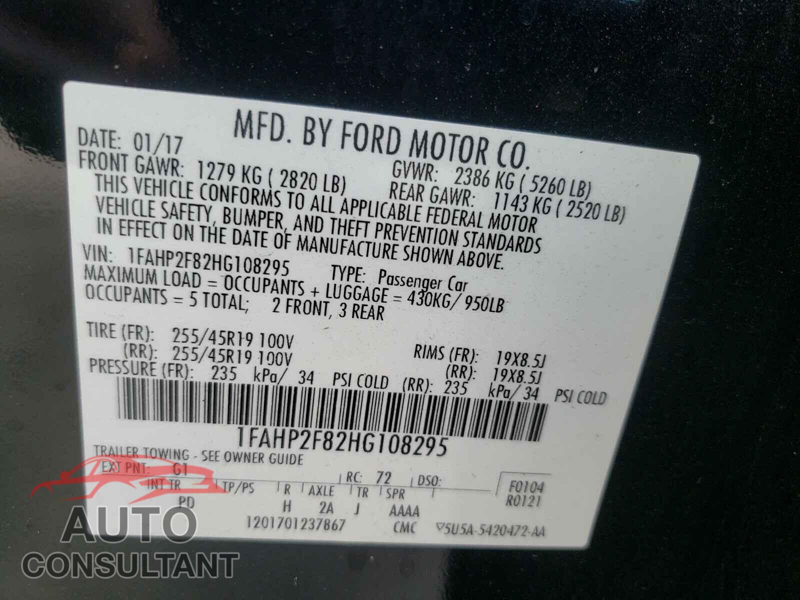 FORD TAURUS 2017 - 1FAHP2F82HG108295