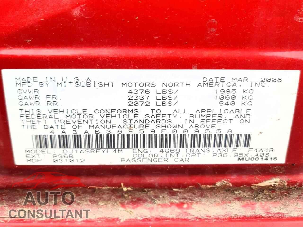 MITSUBISHI GALANT 2009 - 4A3AB36F59E009558