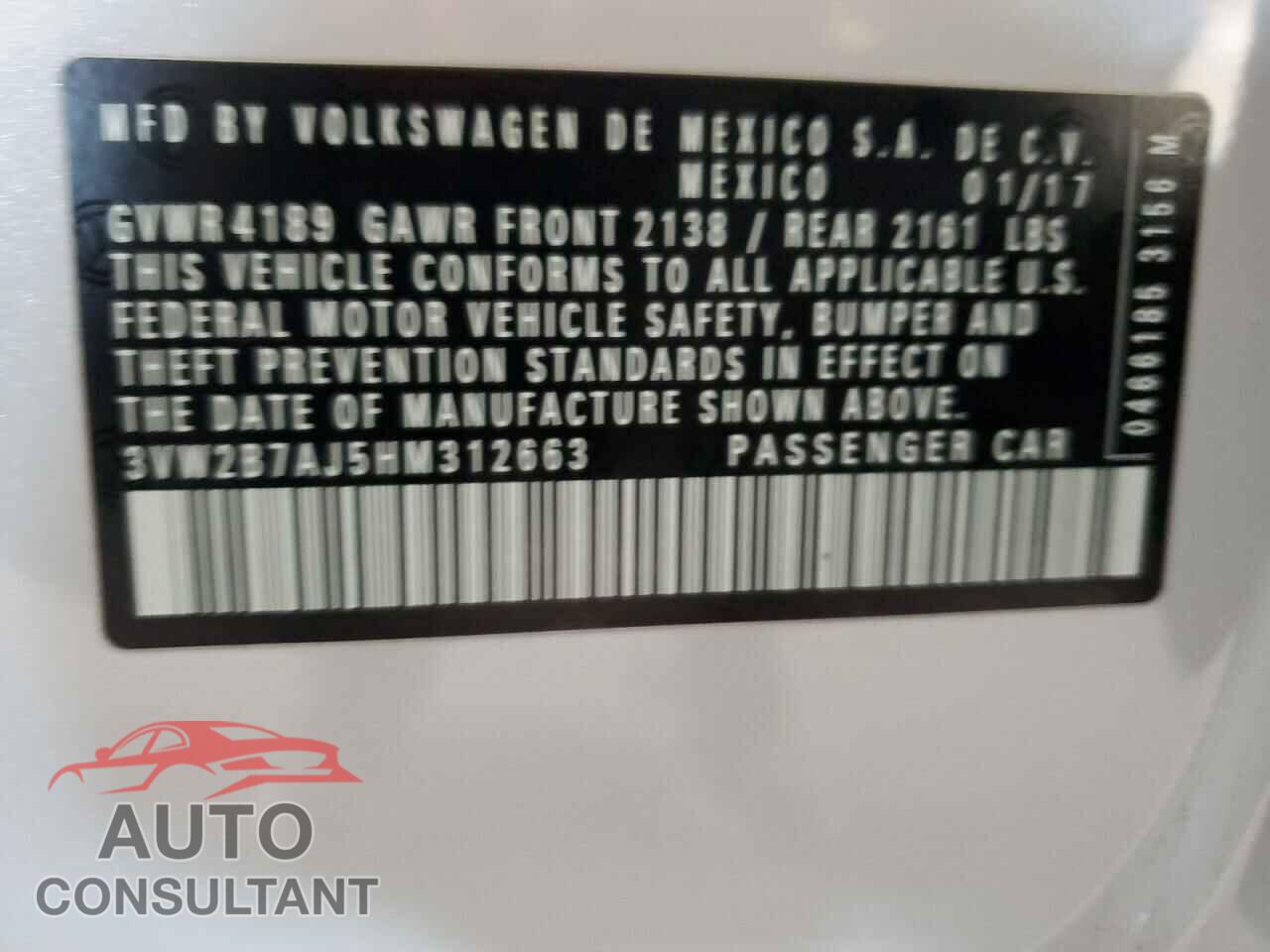 VOLKSWAGEN JETTA 2017 - 3VW2B7AJ5HM312663