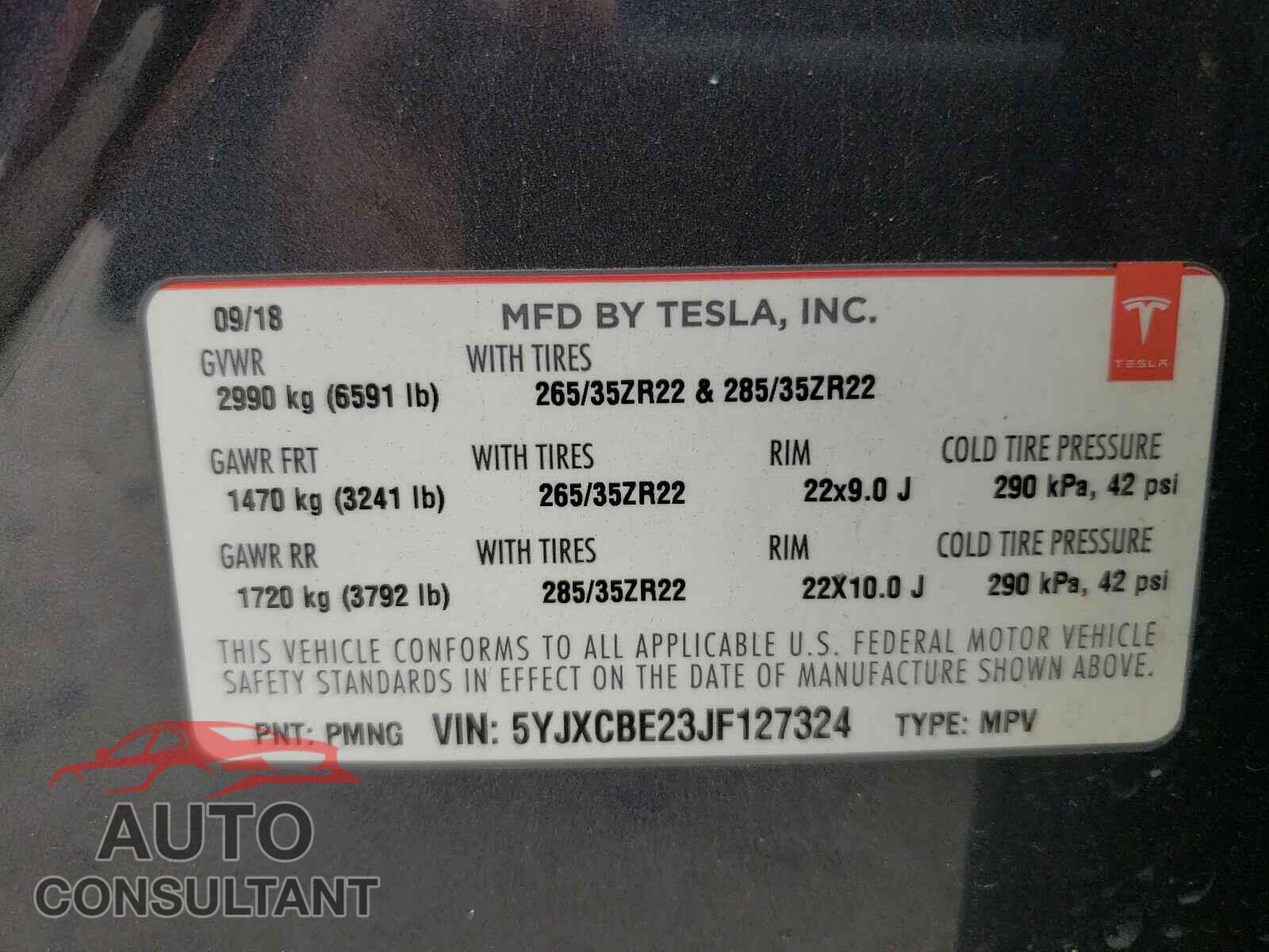 TESLA MODEL X 2018 - 5YJXCBE23JF127324