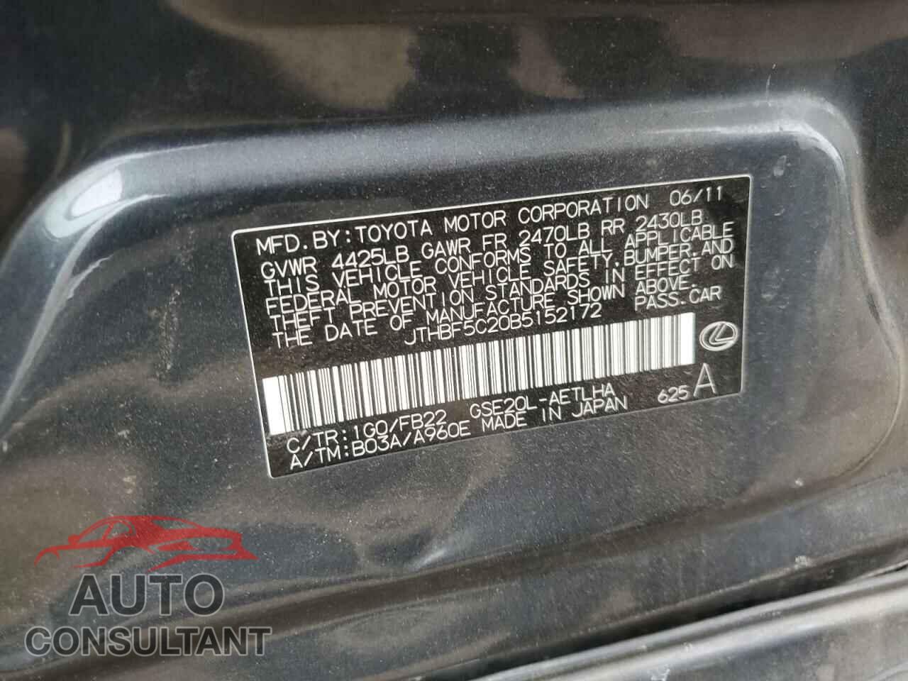 LEXUS IS 2011 - JTHBF5C20B5152172