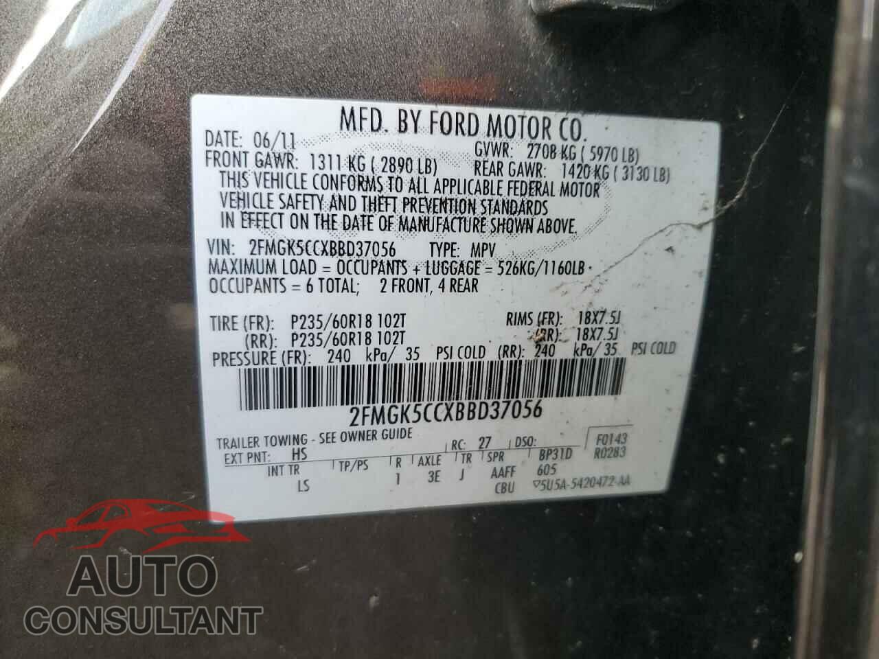 FORD FLEX 2011 - 2FMGK5CCXBBD37056