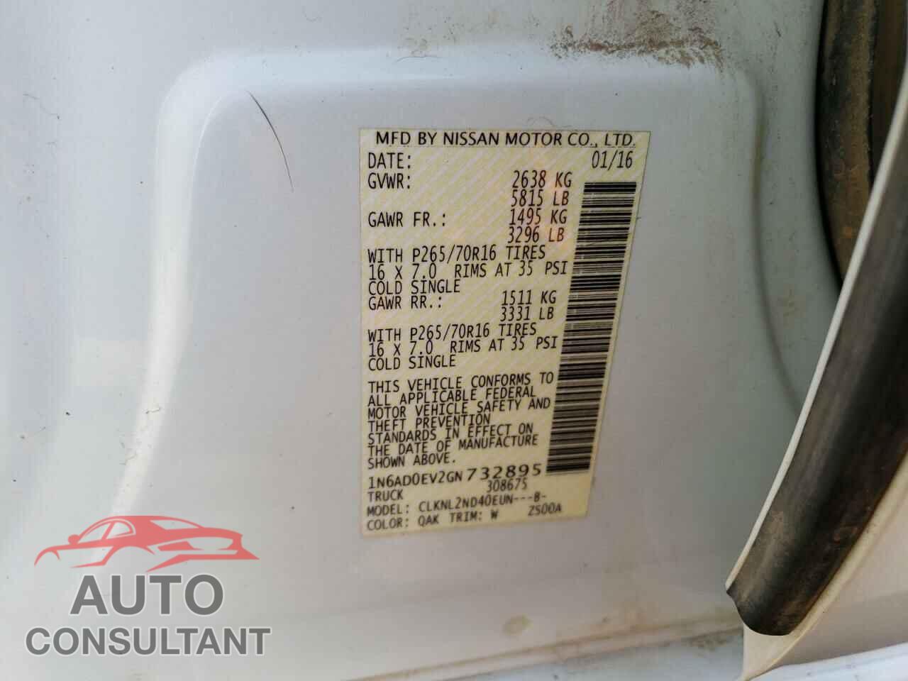 NISSAN FRONTIER 2016 - 1N6AD0EV2GN732895