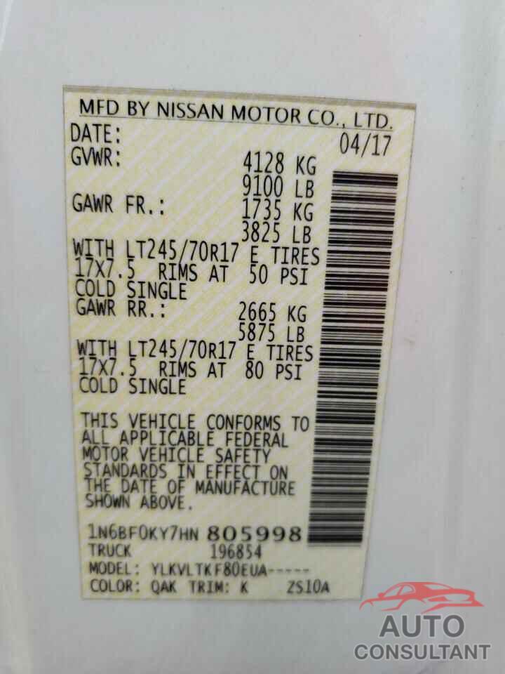 NISSAN NV 2017 - 1N6BF0KY7HN805998