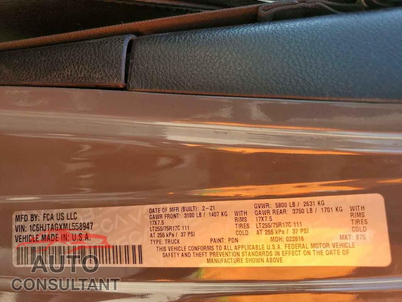 JEEP GLADIATOR 2021 - 1C6HJTAGXML558947