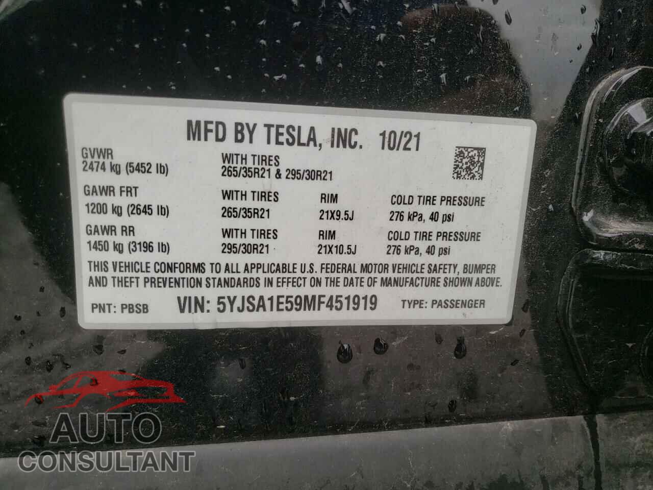 TESLA MODEL S 2021 - 5YJSA1E59MF451919