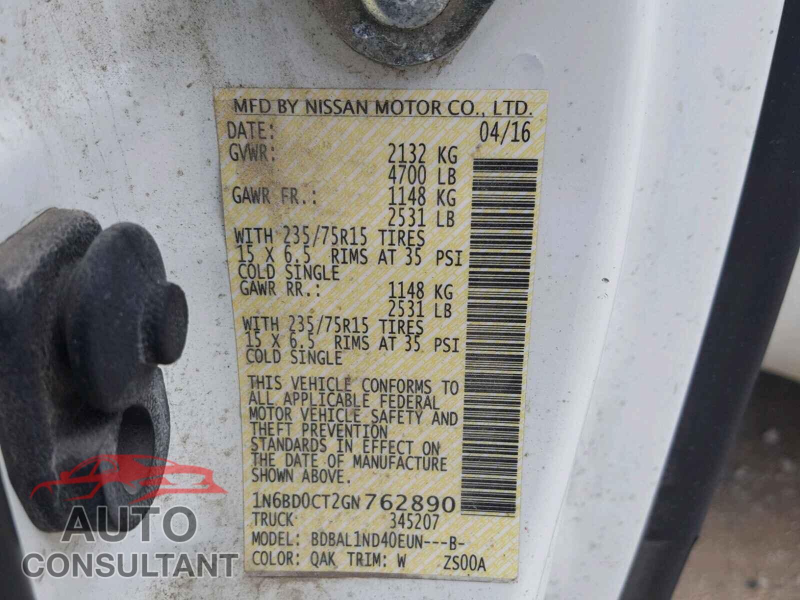 NISSAN FRONTIER S 2016 - 1N6BD0CT2GN762890