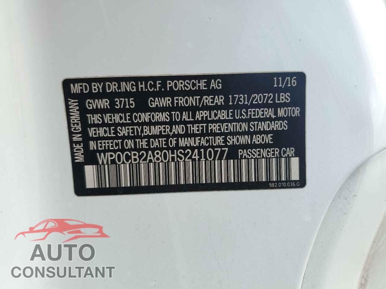 PORSCHE BOXSTER 2017 - WP0CB2A80HS241077