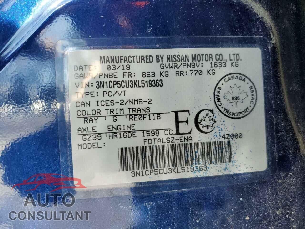 NISSAN KICKS 2019 - 3N1CP5CU3KL519363