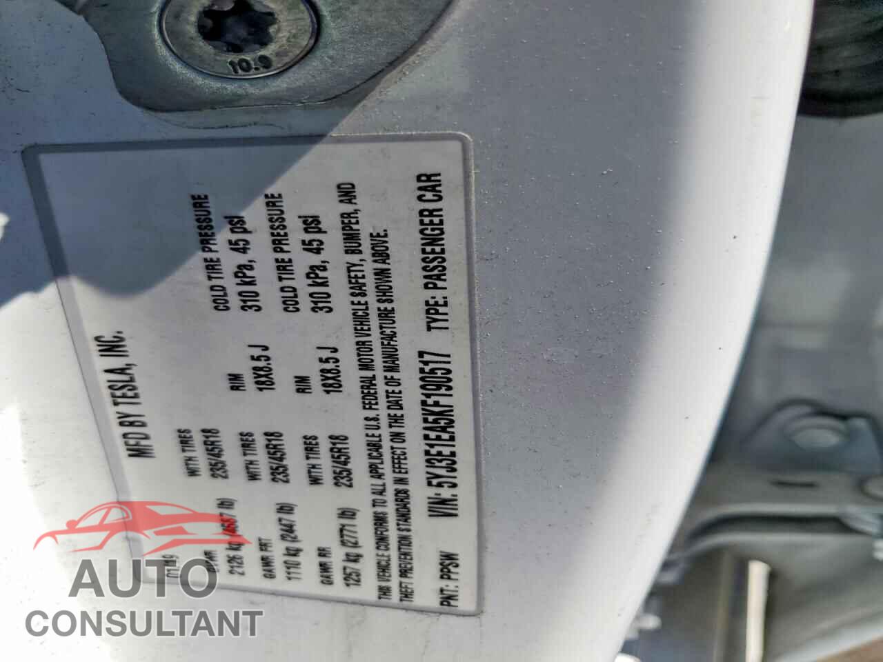 TESLA MODEL 3 2019 - 5YJ3E1EA5KF190517