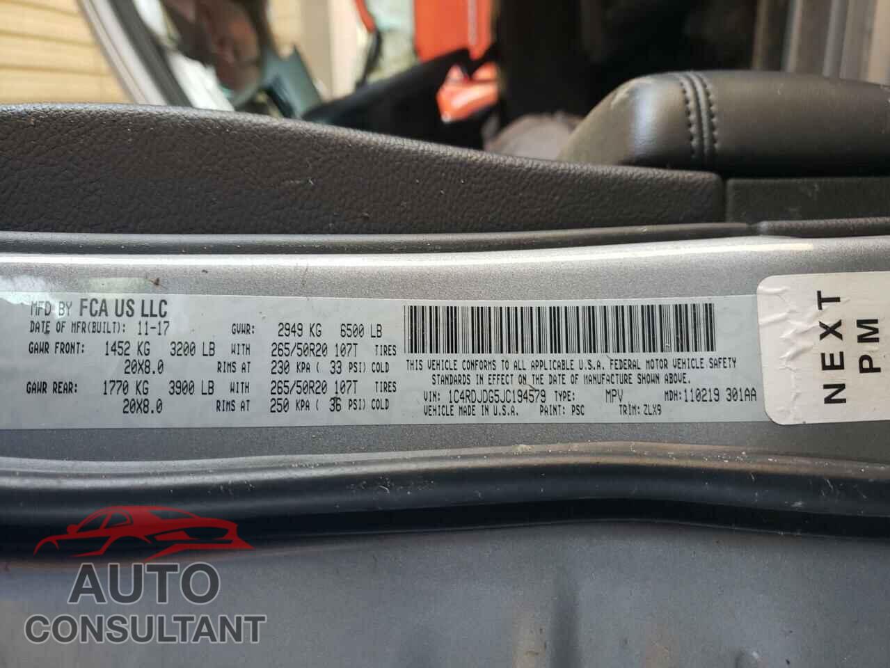 DODGE DURANGO 2018 - 1C4RDJDG5JC194579
