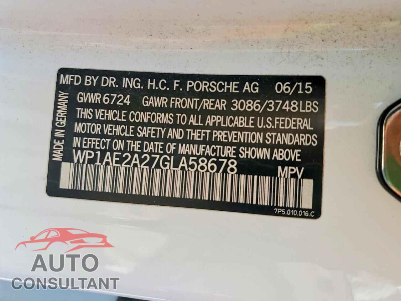PORSCHE CAYENNE 2016 - WP1AE2A27GLA58678