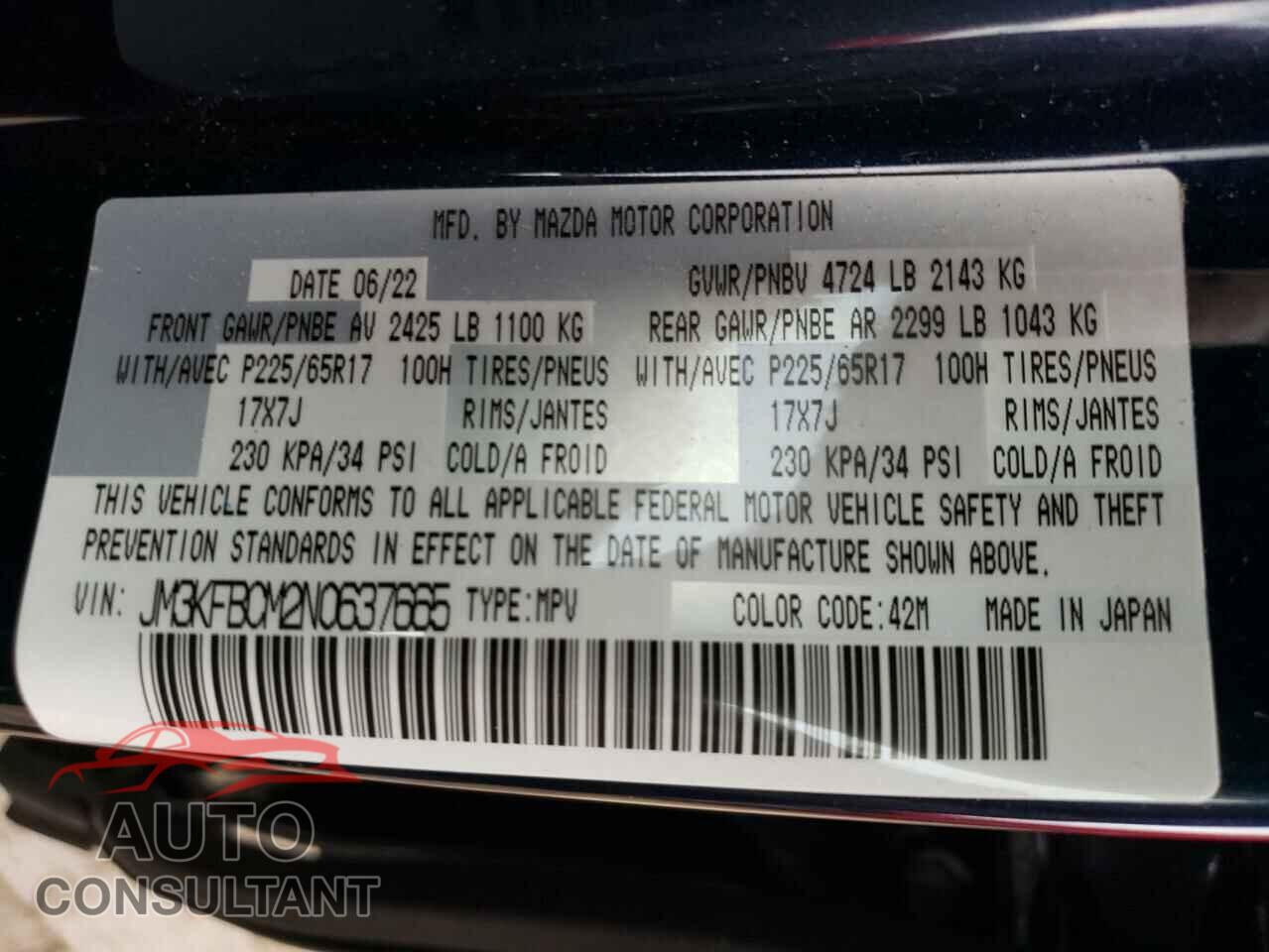 MAZDA CX-5 PREFE 2022 - JM3KFBCM2N0637665