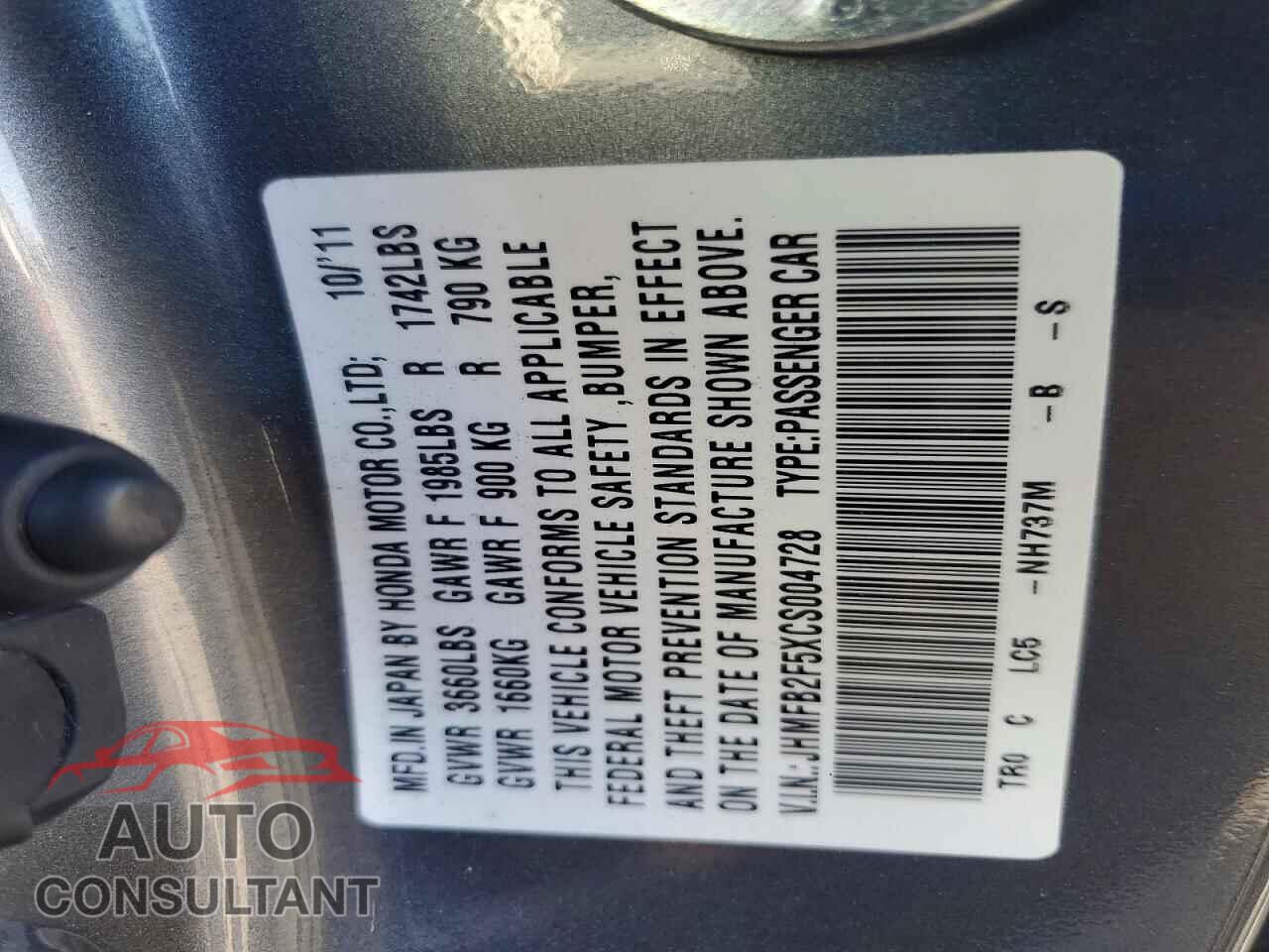 HONDA CIVIC 2012 - JHMFB2F5XCS004728