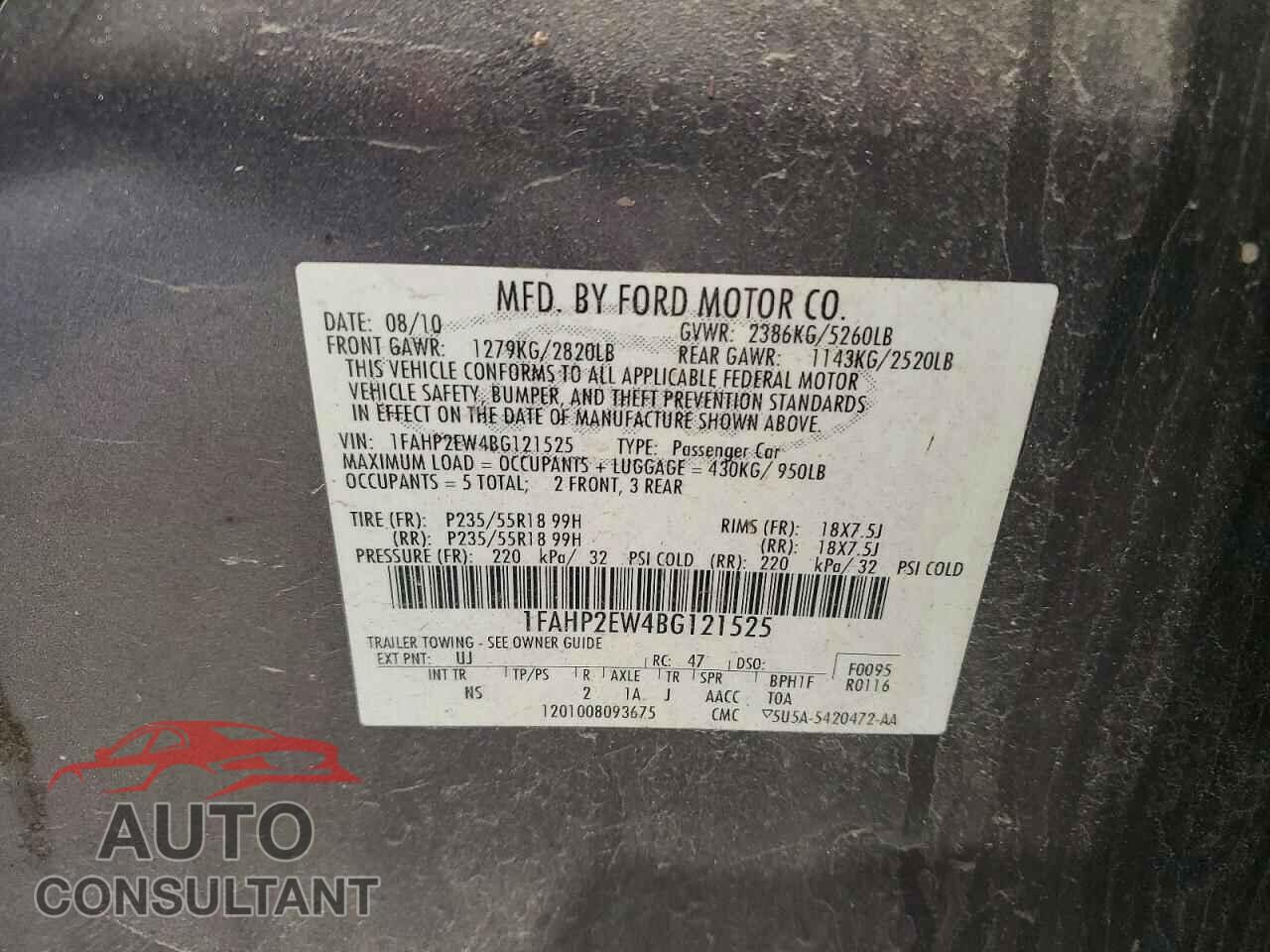 FORD TAURUS 2011 - 1FAHP2EW4BG121525