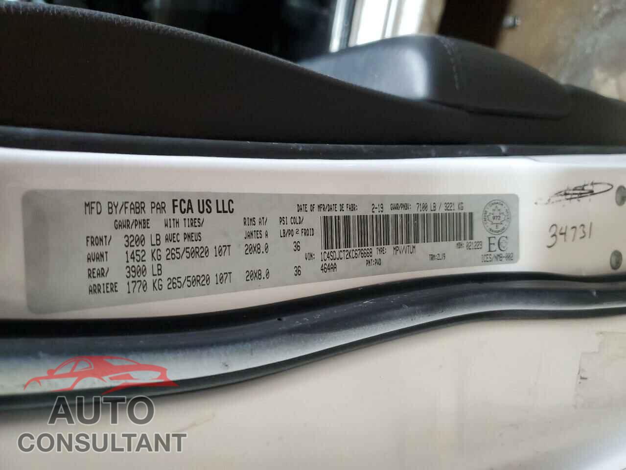 DODGE DURANGO 2019 - 1C4SDJCT2KC676668