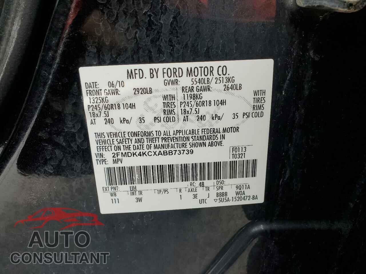 FORD EDGE 2010 - 2FMDK4KCXABB73739