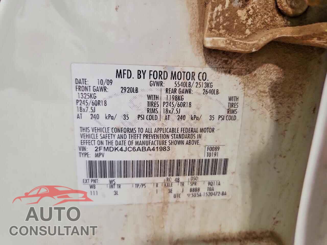FORD EDGE 2010 - 2FMDK4JC6ABA41983