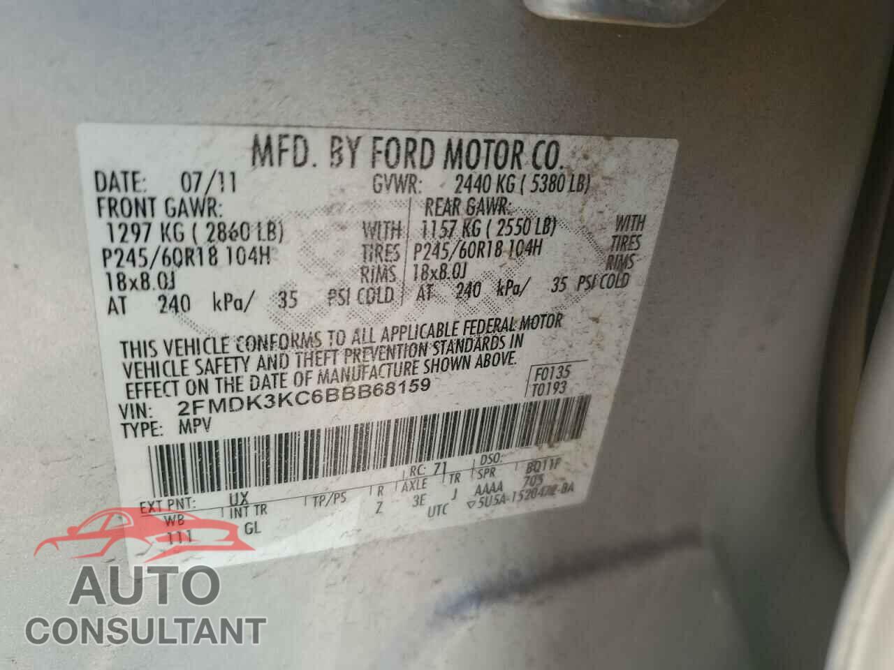 FORD EDGE 2011 - 2FMDK3KC6BBB68159