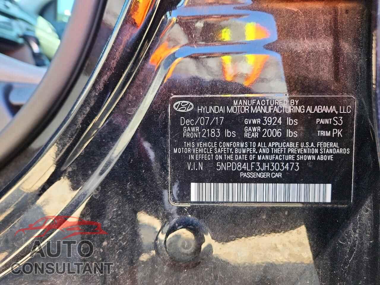 HYUNDAI ELANTRA 2018 - 5NPD84LF3JH303473