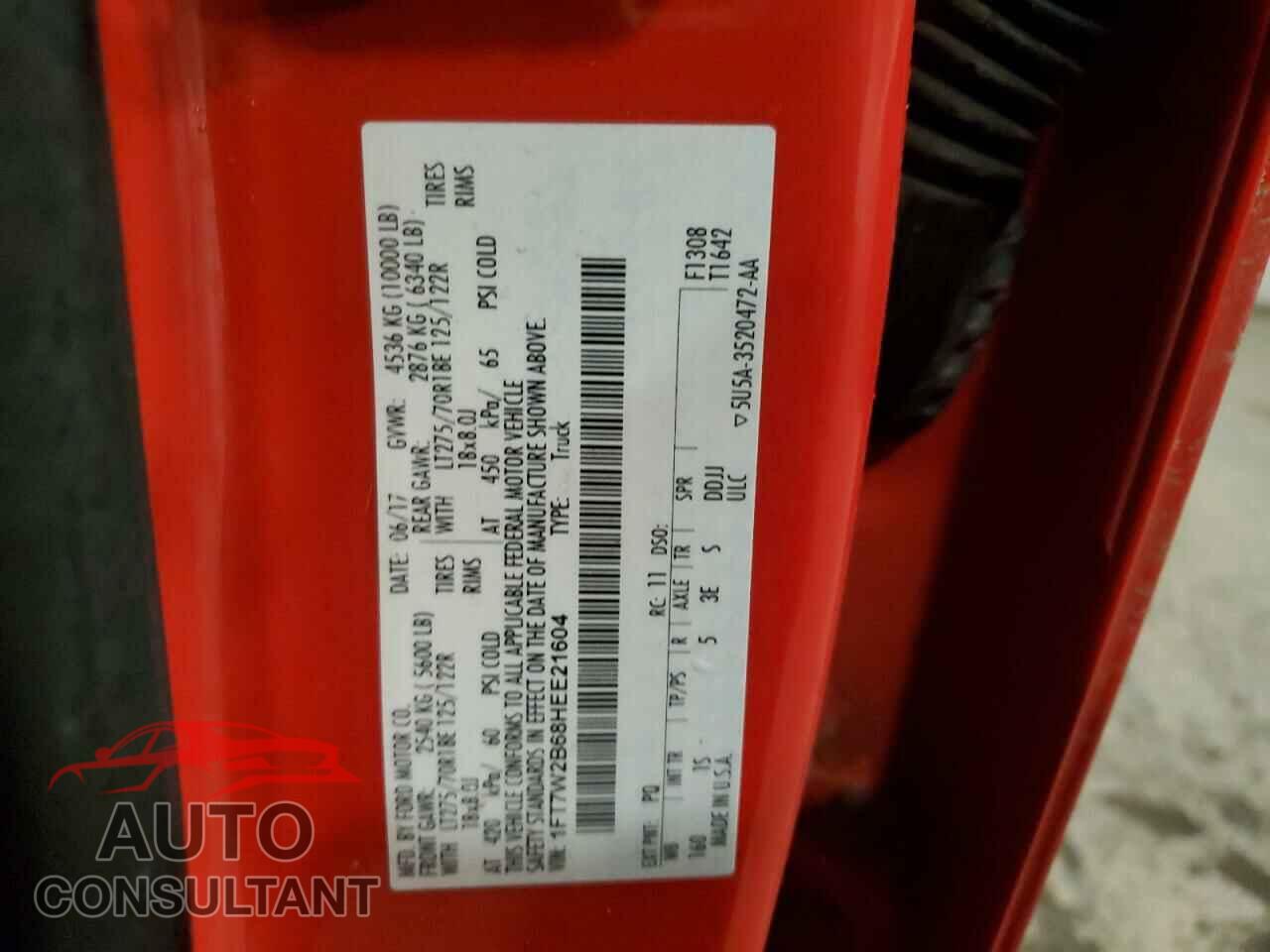 FORD F250 2017 - 1FT7W2B68HEE21604
