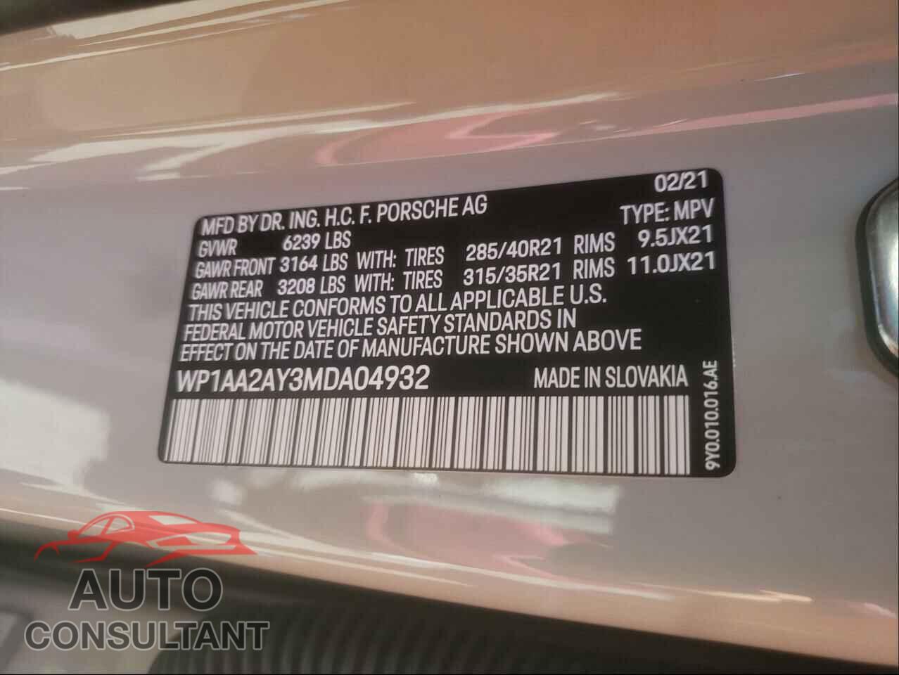 PORSCHE CAYENNE 2021 - WP1AA2AY3MDA04932