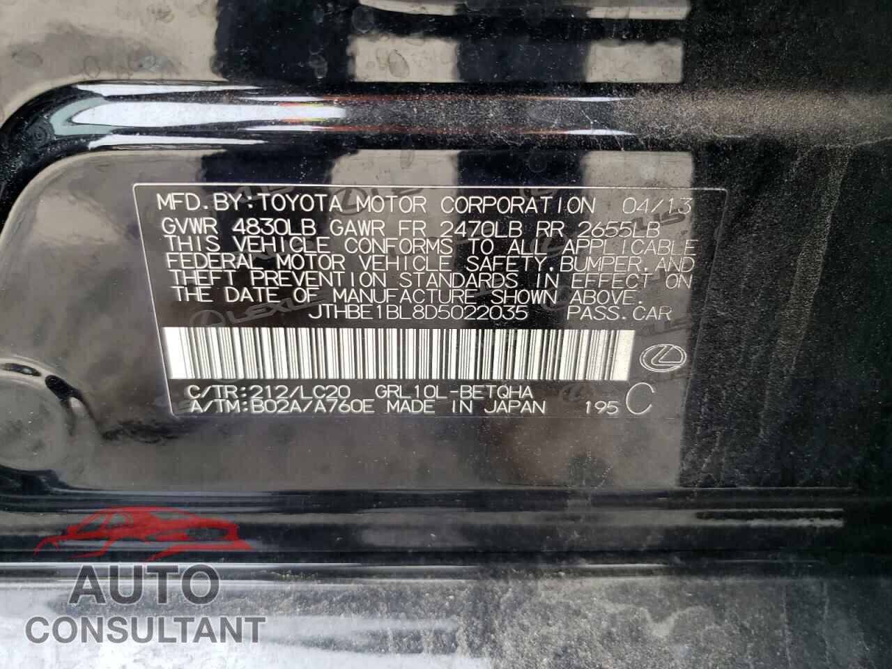 LEXUS GS350 2013 - JTHBE1BL8D5022035