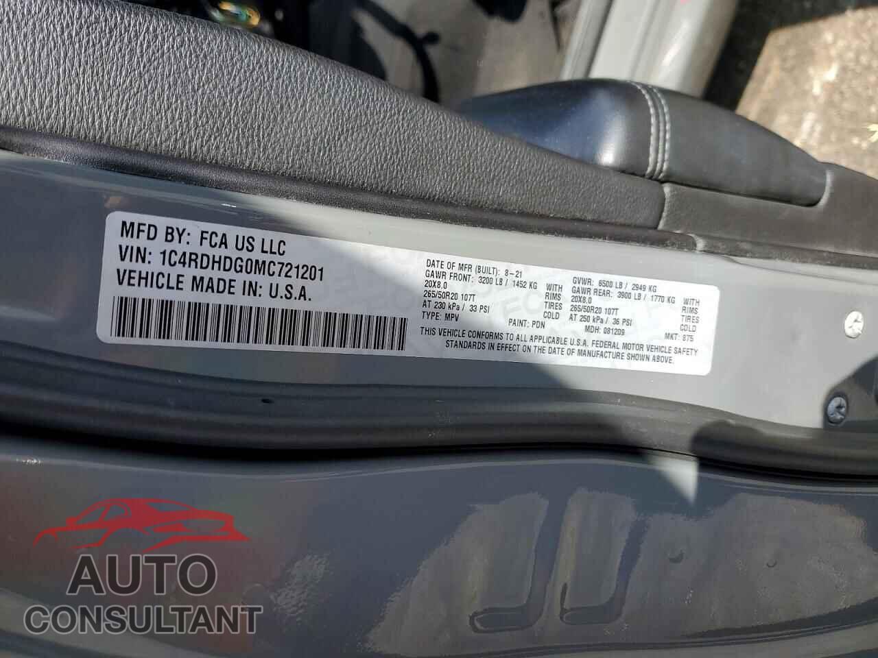 DODGE DURANGO 2021 - 1C4RDHDG0MC721201