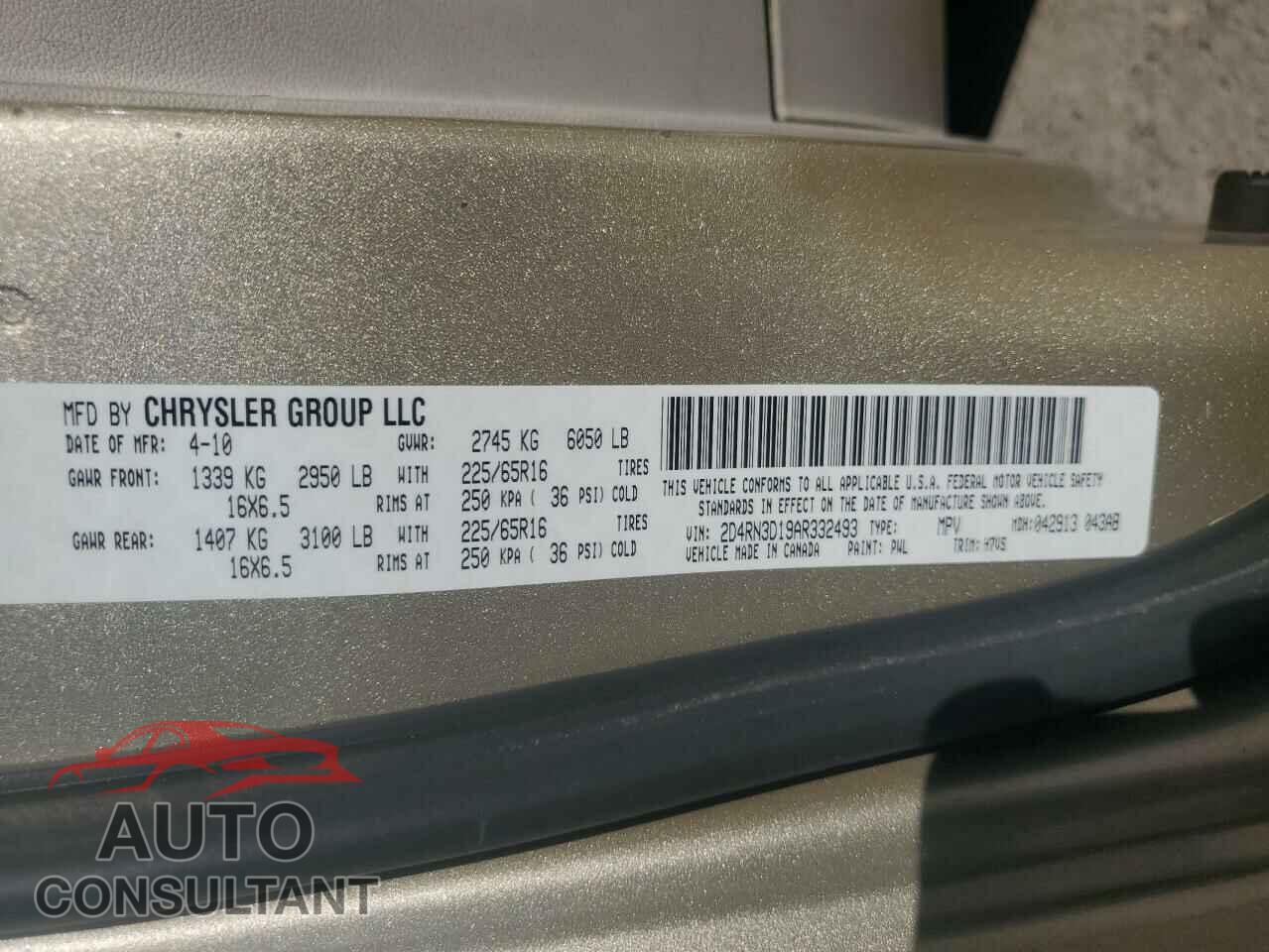 DODGE CARAVAN 2010 - 2D4RN3D19AR332493