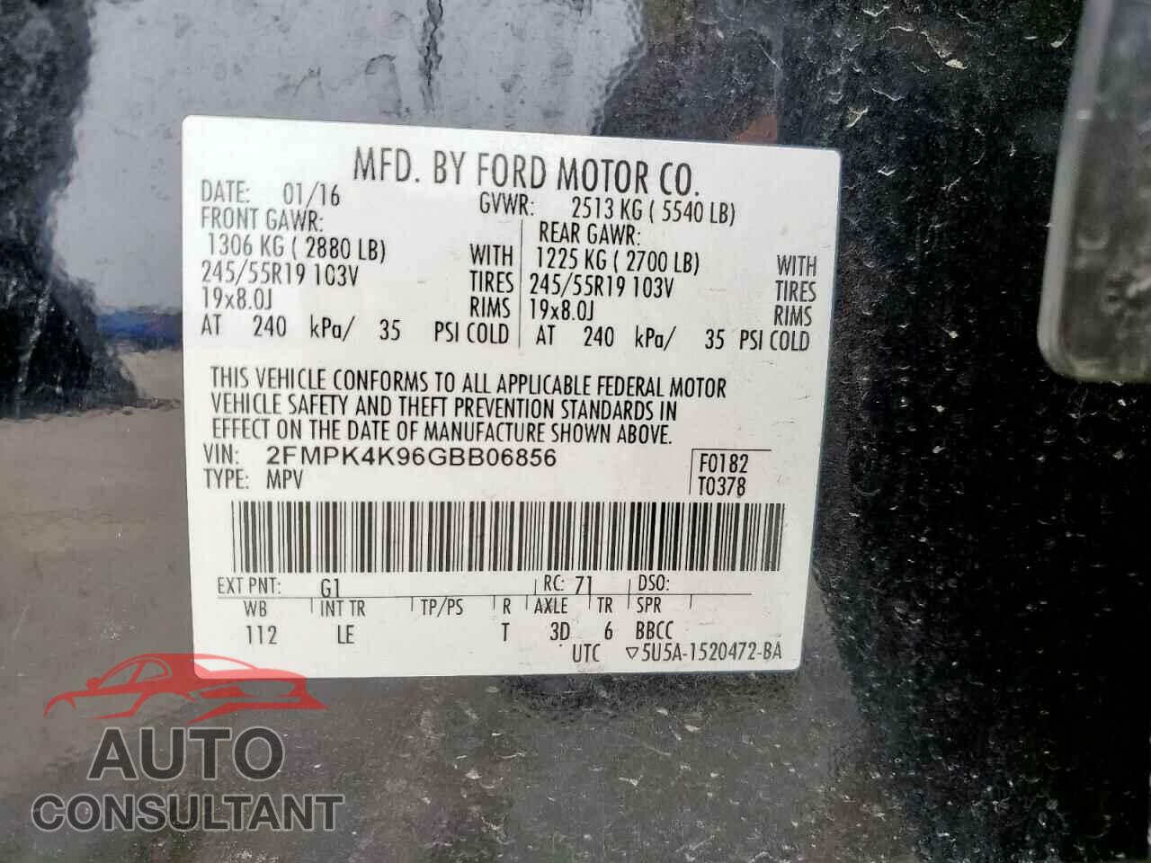 FORD EDGE 2016 - 2FMPK4K96GBB06856