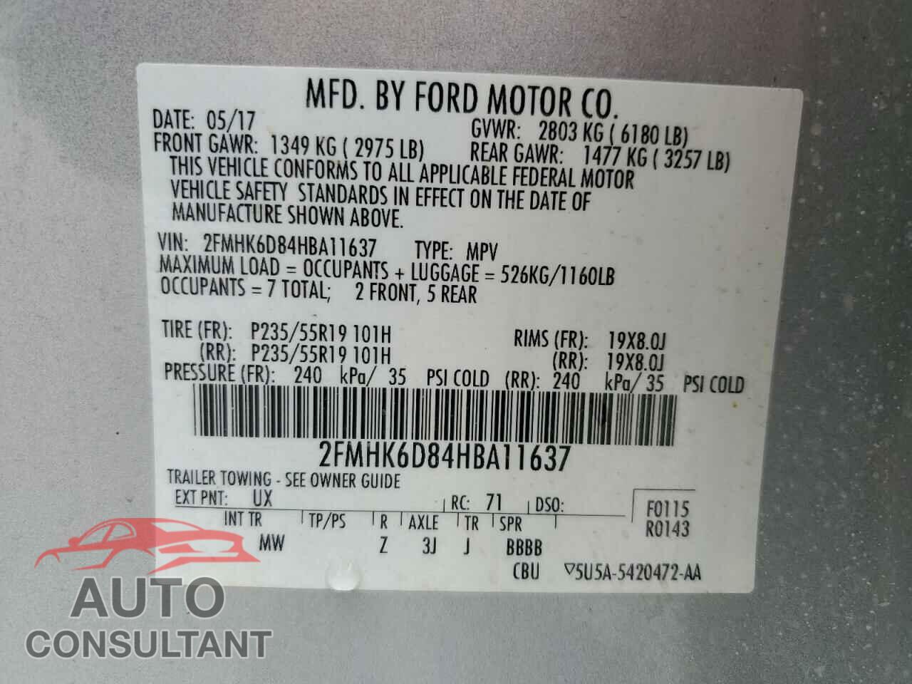 FORD FLEX 2017 - 2FMHK6D84HBA11637