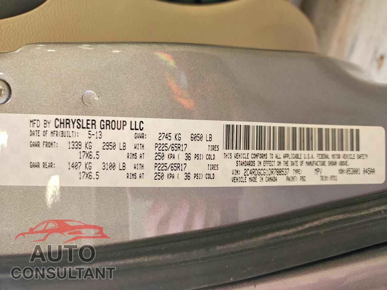 DODGE CARAVAN 2013 - 2C4RDGCG1DR788537