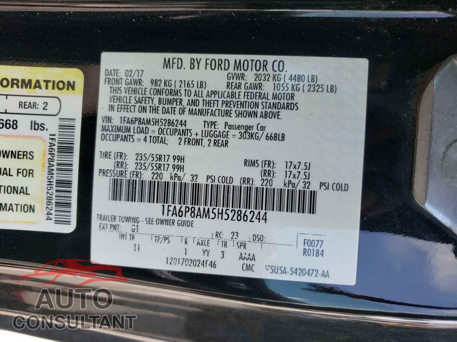 FORD MUSTANG 2017 - 1FA6P8AM5H5286244