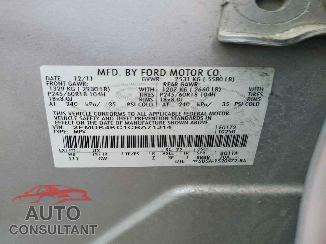 FORD EDGE 2012 - 2FMDK4KC1CBA71314