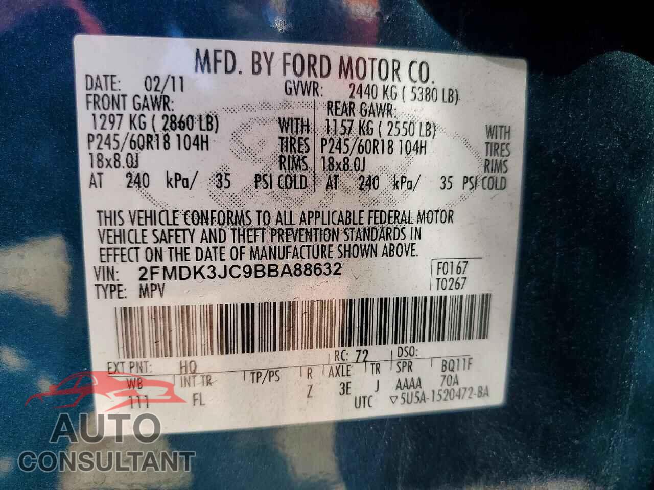 FORD EDGE 2011 - 2FMDK3JC9BBA88632